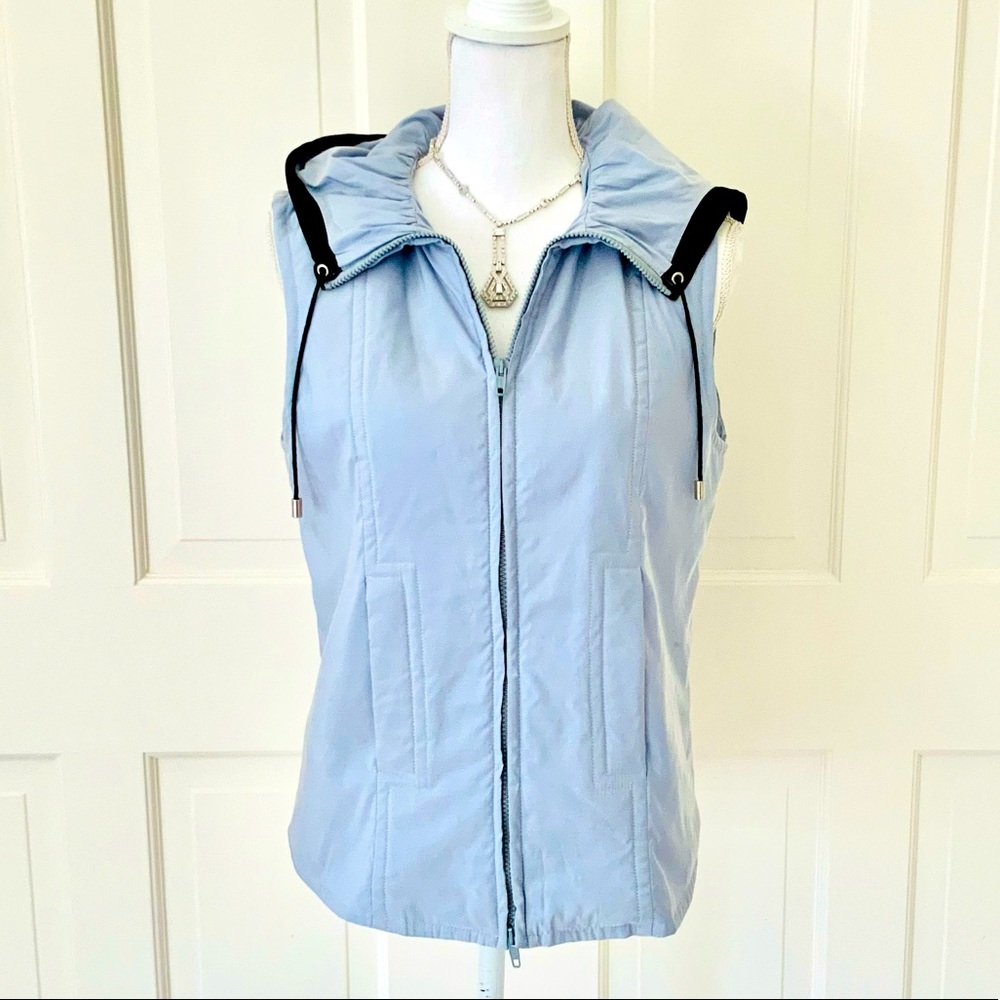 Moschino blue silk vest zip up with hood 8